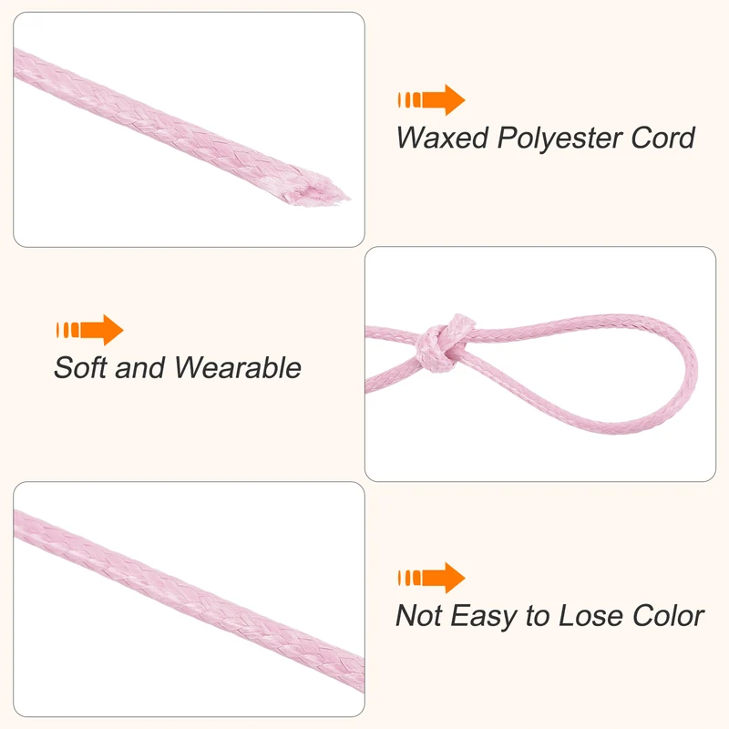 Light Pink 0.8mm Waxed Cord 175 Yard Wax Bead Thread String for Jewelry Make
