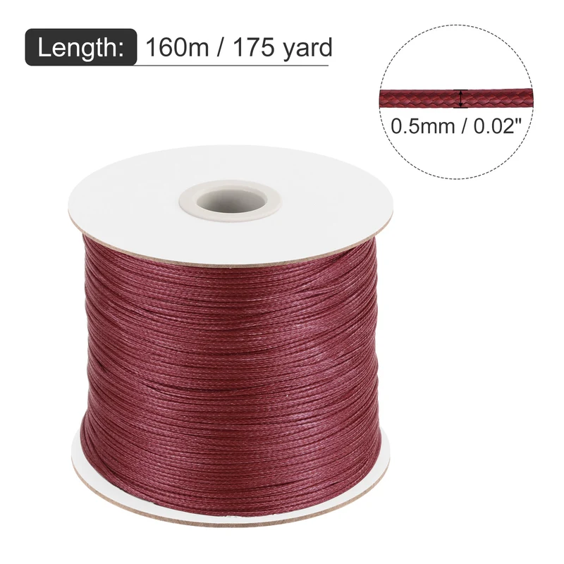 Dark Red 0.5mm Waxed Cord 175 Yard Wax Bead Thread String for Jewelry Making