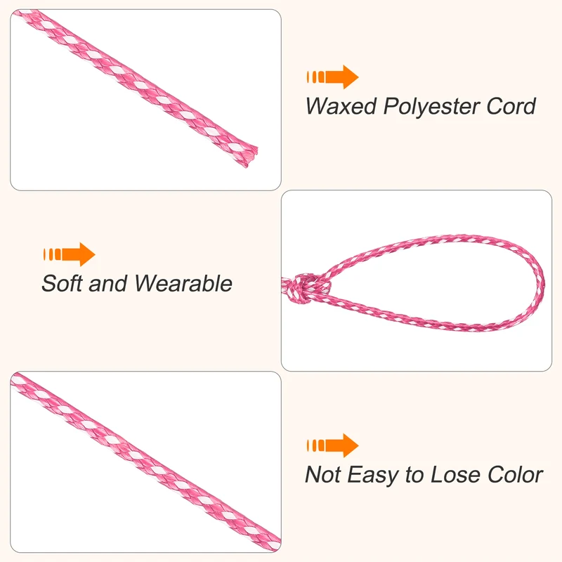 Waxed Cord 2mm Waxed Thread 87 Yard Wax String Leather Cord (Light Rose/White)