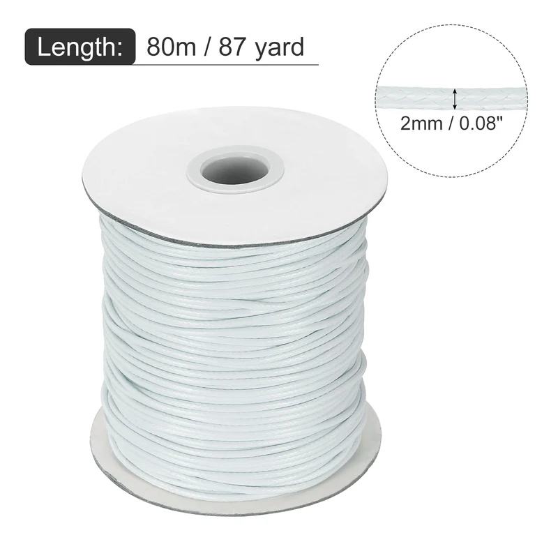 Waxed Cord 2mm Waxed Thread 87 Yard Wax String Leather Cord (Milk White)