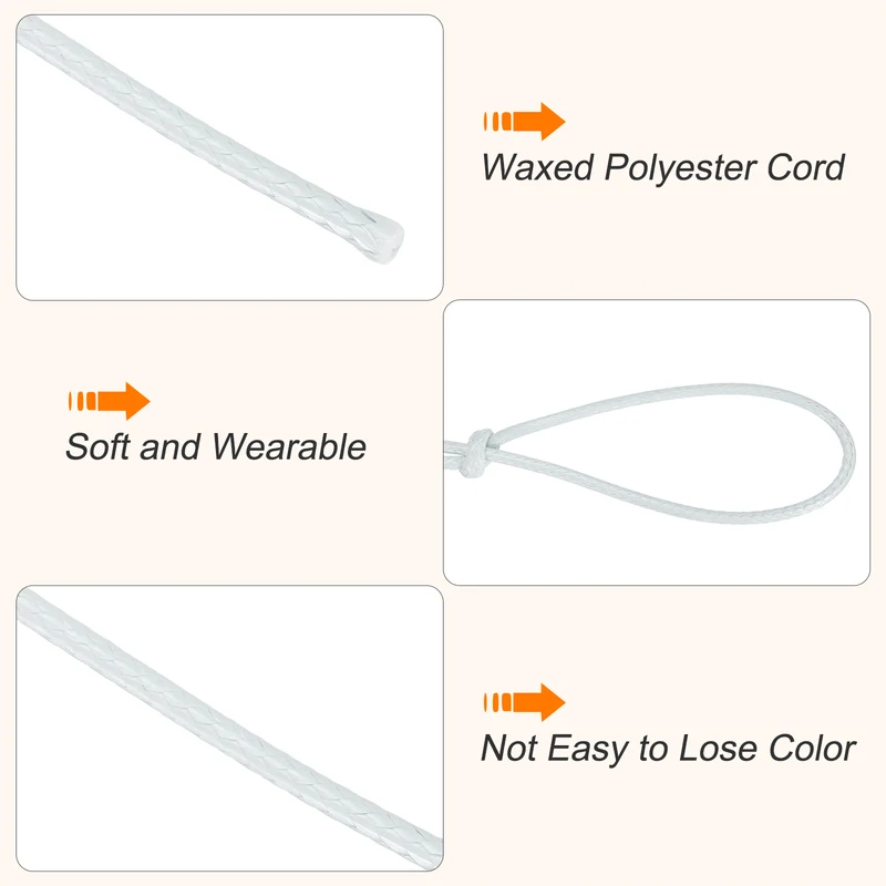 Waxed Cord 2mm Waxed Thread 87 Yard Wax String Leather Cord (Milk White)