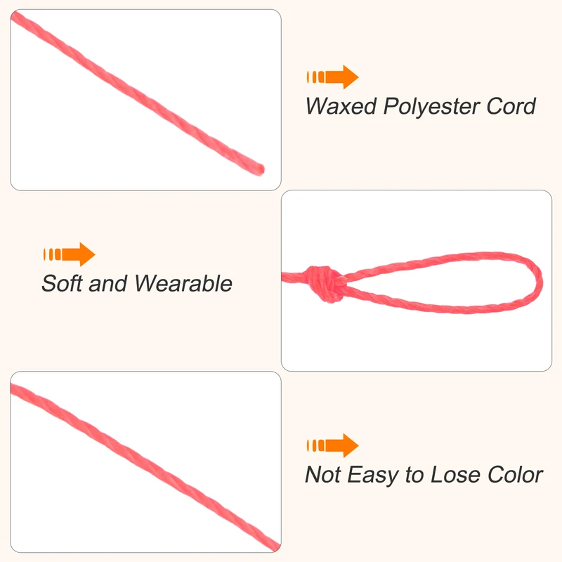 Waxed Cord 0.45mm Waxed Thread 87 Yard Wax String Leather Cord (Watermelon Red)