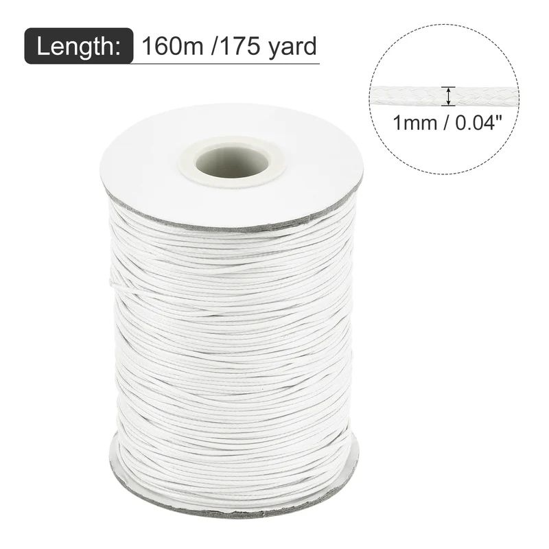 White 1mm Waxed Cord 175 Yard Wax Bead Thread String for Jewelry Making