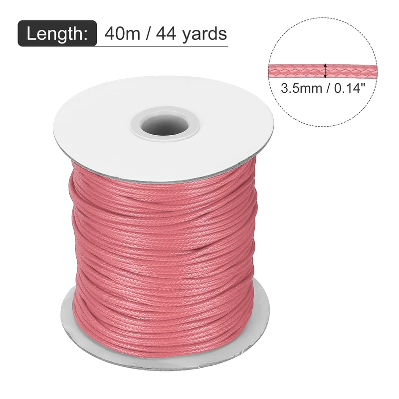 Waxed Cord 3.5mm Waxed Thread 44 Yard Wax String Leather Cord (Watermelon Red)