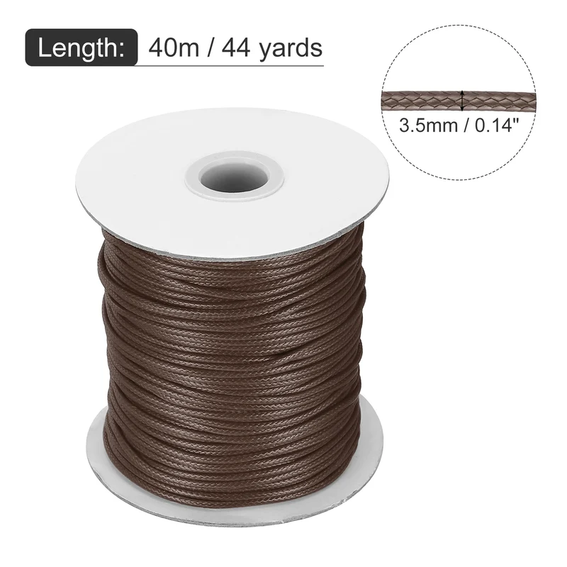 Waxed Cord 3.5mm Waxed Thread 44 Yard Wax String Leather Cord (Brown)