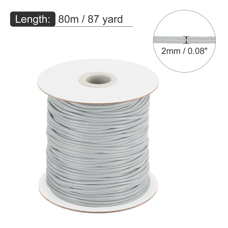 Light Grey 2mm Waxed Cord 87 Yard Wax Bead Thread String for Jewelry Making