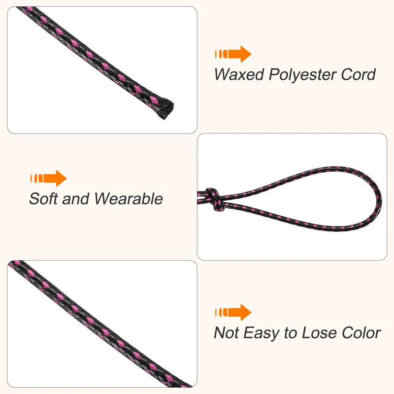 Waxed Cord 2mm Waxed Thread 87 Yard Wax String Cord (Light Rose Red/Black)