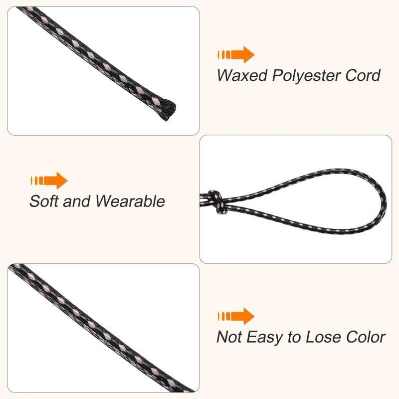 Waxed Cord 2mm Waxed Thread 87 Yard Wax String Leather Cord (Light Pink/Black)