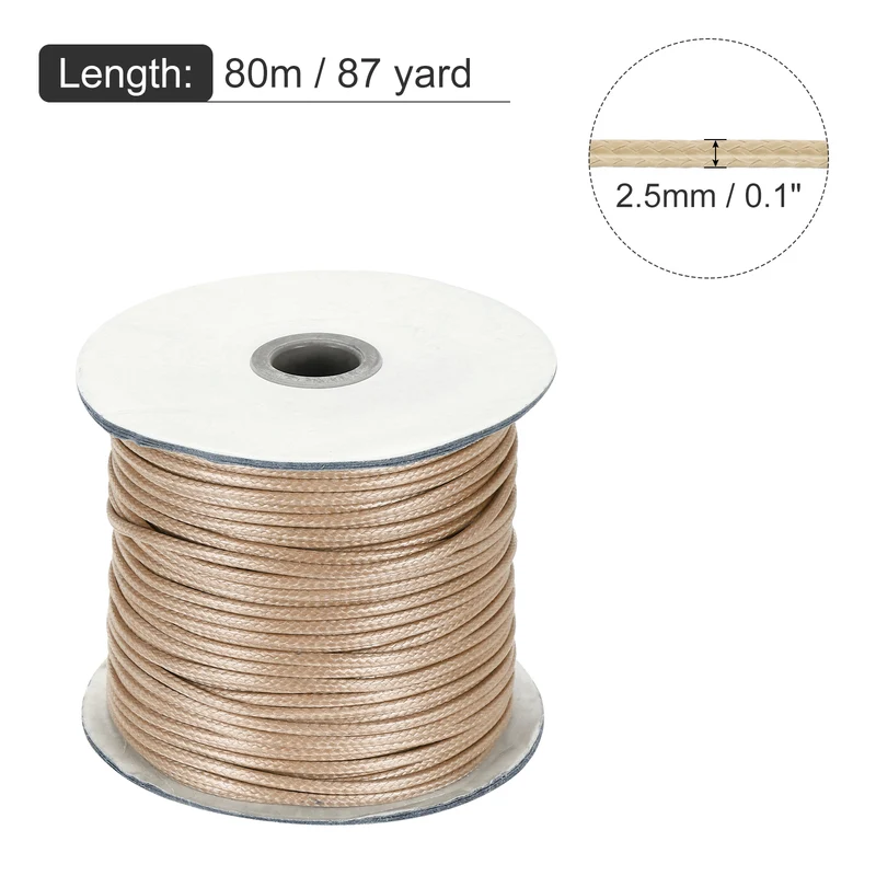 Khaki 2.5mm Waxed Cord 87 Yard Wax Bead Thread String for Jewelry Making