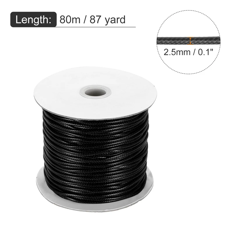Black 2.5mm Waxed Cord 87 Yard Wax Bead Thread String for Jewelry Making