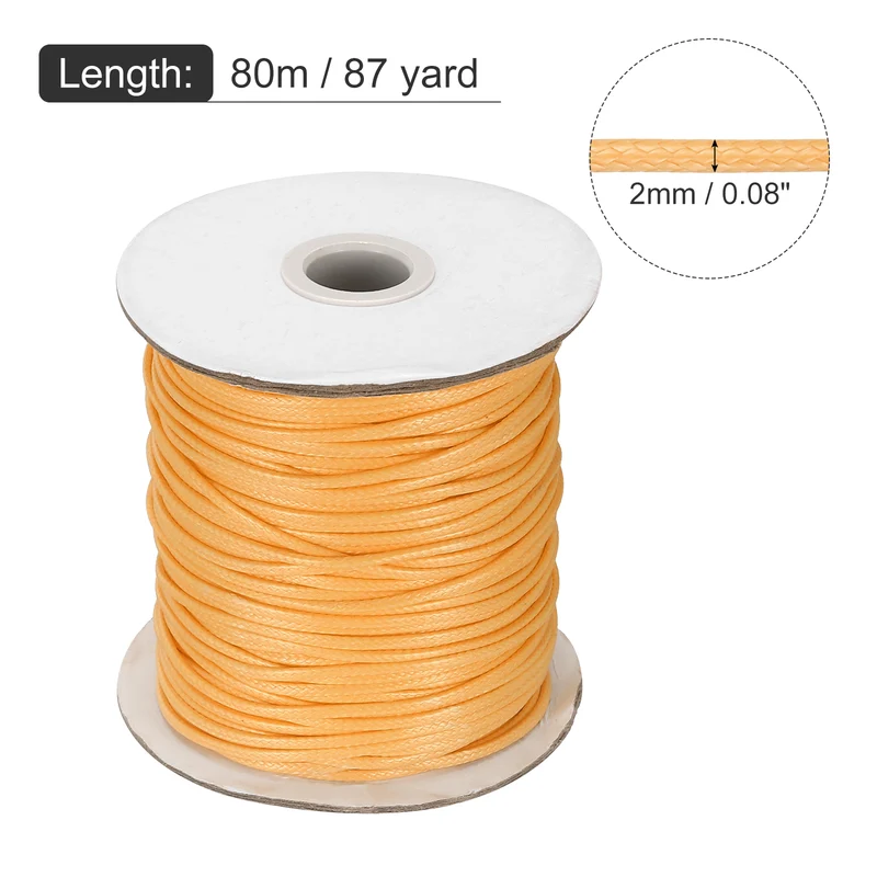 Waxed Cord 2mm Waxed Thread 87 Yard Wax String Leather Cord (Yellow)