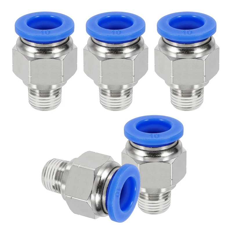 5 Pcs NPT Male 10mm Tube OD x 1/8" NPT Thread Push to Connect Fittings, Blue