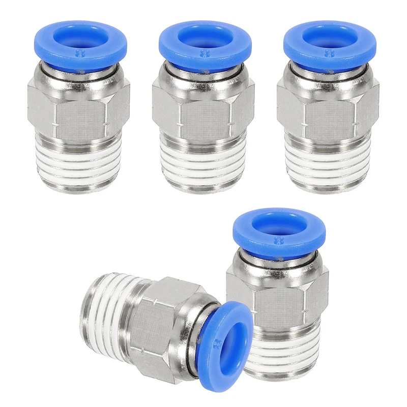 5 Pcs NPT Male 8mm Tube OD x 1/4" NPT Thread Push to Connect Fittings, Blue