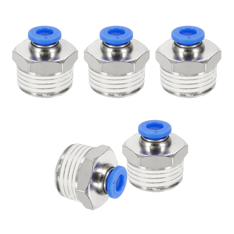 5 Pcs NPT Male 6mm Tube OD x 1/2" NPT Thread Push to Connect Fittings, Blue