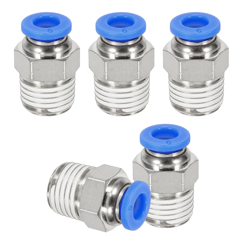 5 Pcs NPT Male 6mm Tube OD x 1/4" NPT Thread Push to Connect Fittings, Blue