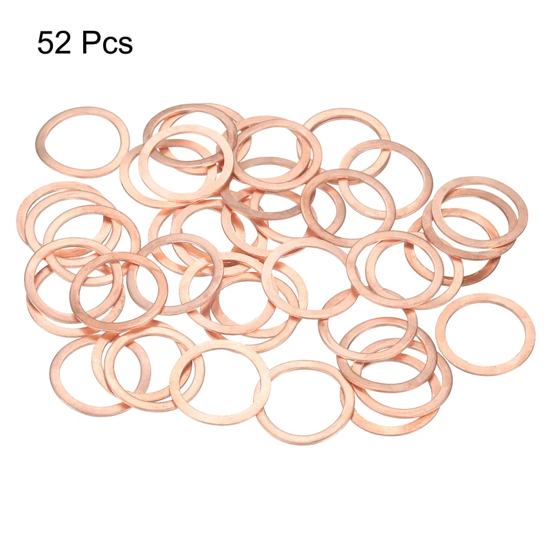 52 Pcs Flat Copper Washers, 20x26x1mm Copper Flat Sealing Crush Ring Washers