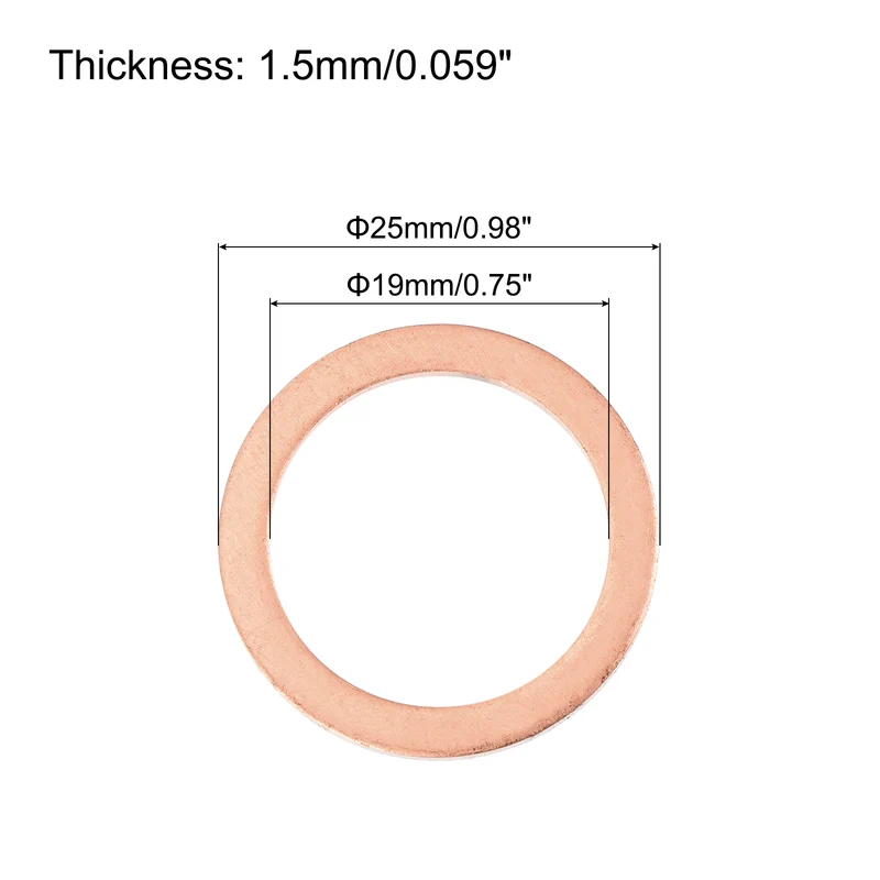 52 Pcs Flat Copper Washers, 19x25x1.5mm Copper Flat Sealing Crush Ring Washers