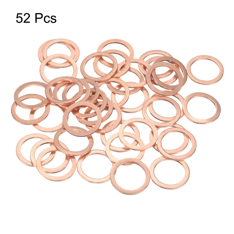 52 Pcs Flat Copper Washers, 19x25x1.5mm Copper Flat Sealing Crush Ring Washers