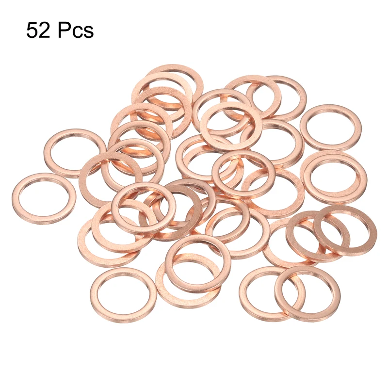 52 Pcs Flat Copper Washers, 18x24x2mm Copper Flat Sealing Crush Ring Washers