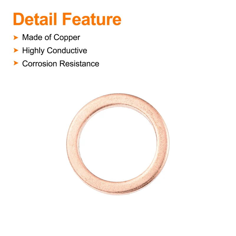 52 Pcs Flat Copper Washers, 18x24x2mm Copper Flat Sealing Crush Ring Washers