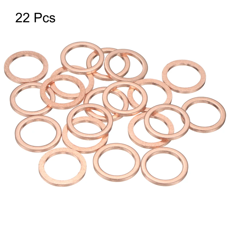 22 Pcs Flat Copper Washers, 18x24x2mm Copper Flat Sealing Crush Ring Washers