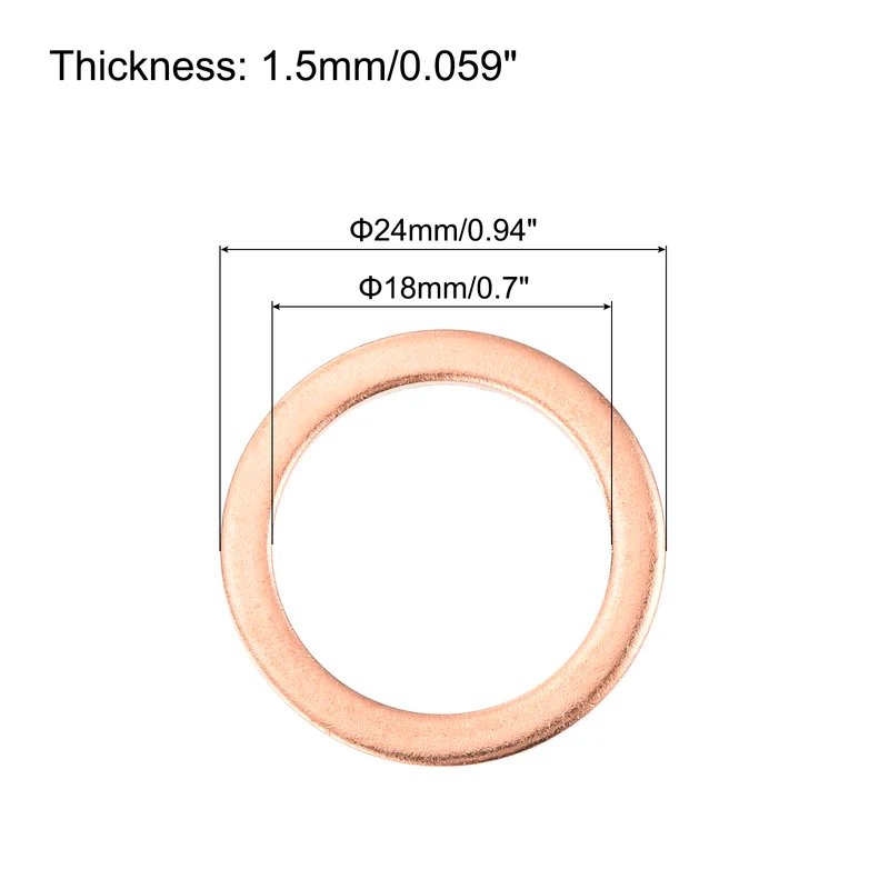 52 Pcs Flat Copper Washers, 18x24x1.5mm Copper Flat Sealing Crush Ring Washers