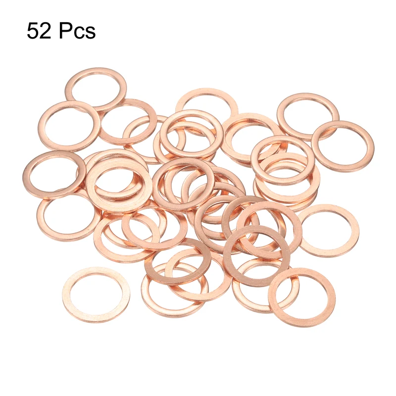 52 Pcs Flat Copper Washers, 18x24x1.5mm Copper Flat Sealing Crush Ring Washers