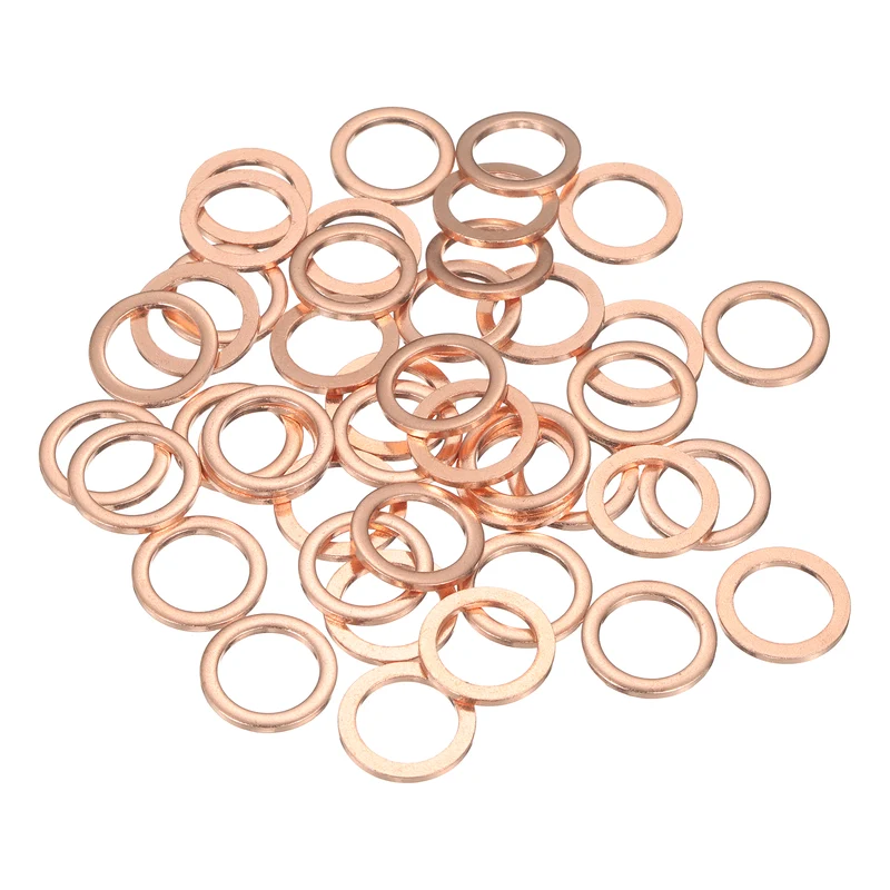 52 Pcs Flat Copper Washers, 16x22x2mm Copper Flat Sealing Crush Ring Washers