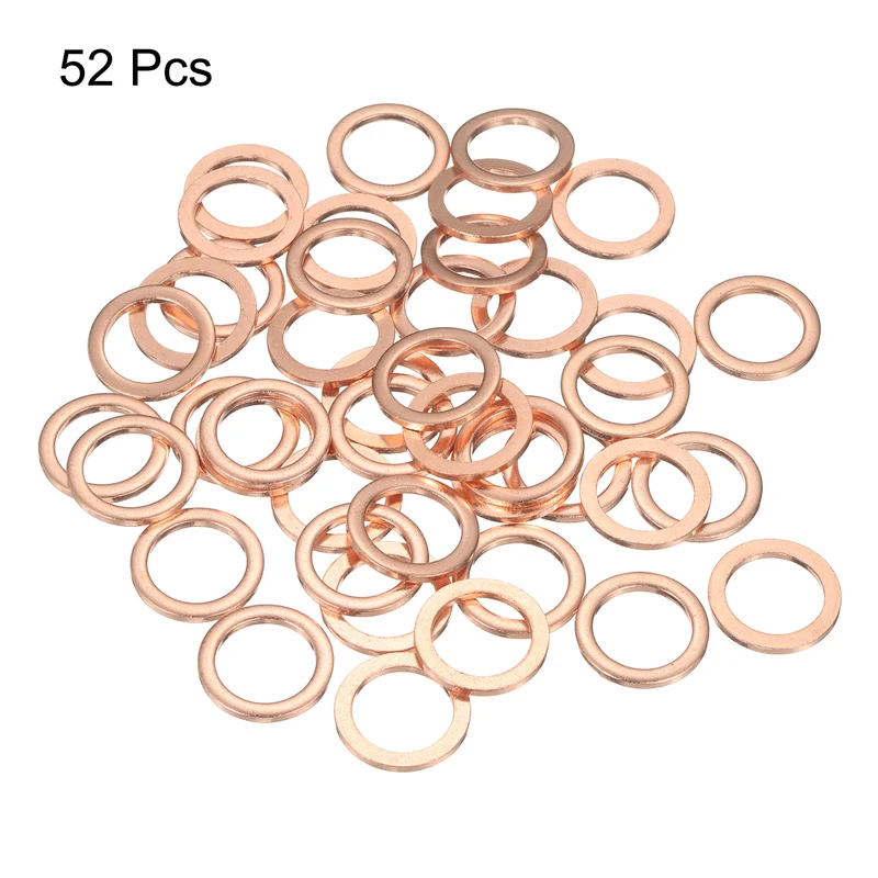 52 Pcs Flat Copper Washers, 16x22x2mm Copper Flat Sealing Crush Ring Washers