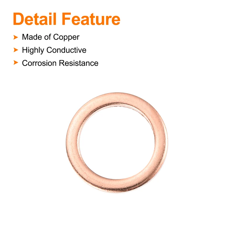 52 Pcs Flat Copper Washers, 16x22x2mm Copper Flat Sealing Crush Ring Washers