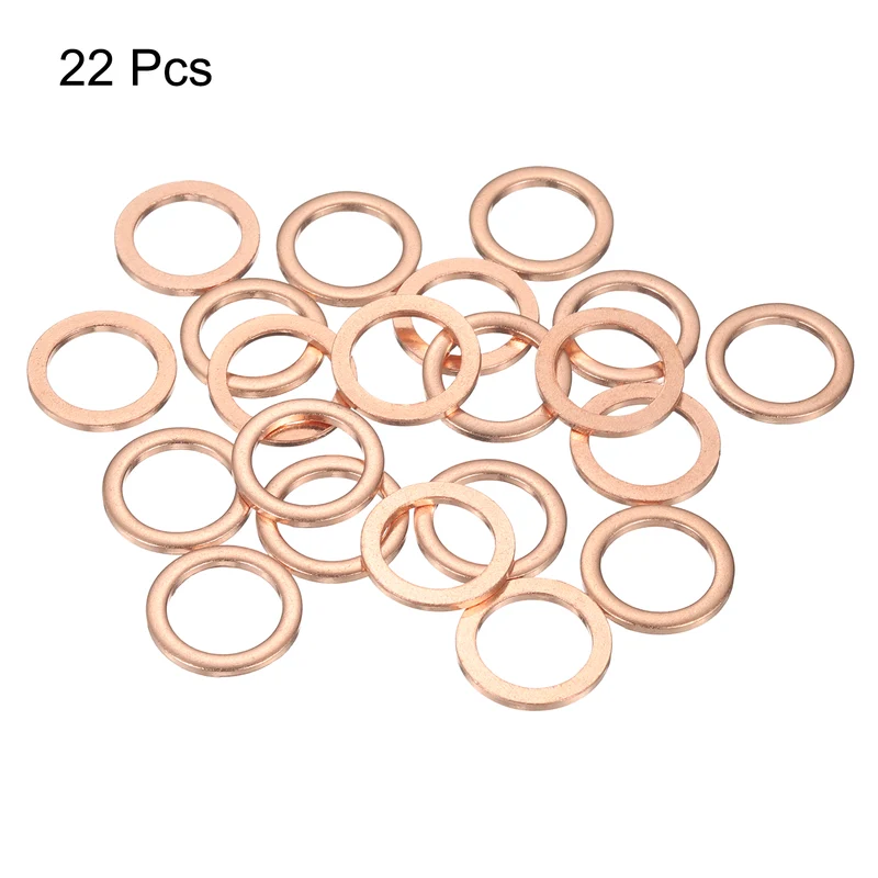22 Pcs Flat Copper Washers, 16x22x2mm Copper Flat Sealing Crush Ring Washers