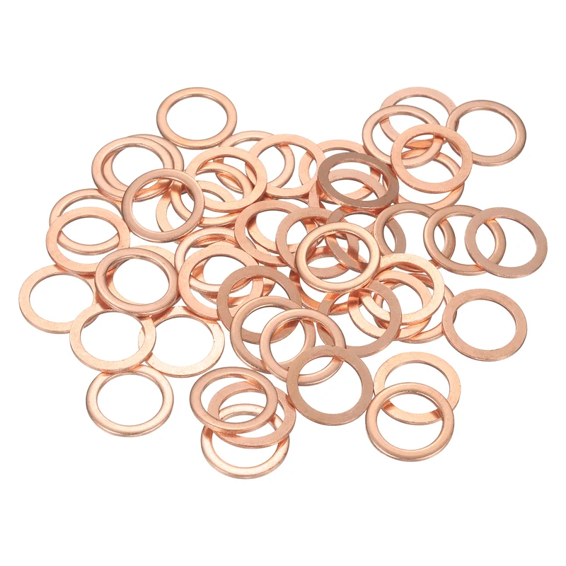52 Pcs Flat Copper Washers, 16x22x1.5mm Copper Flat Sealing Crush Ring Washers