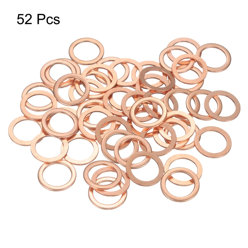 52 Pcs Flat Copper Washers, 16x22x1.5mm Copper Flat Sealing Crush Ring Washers