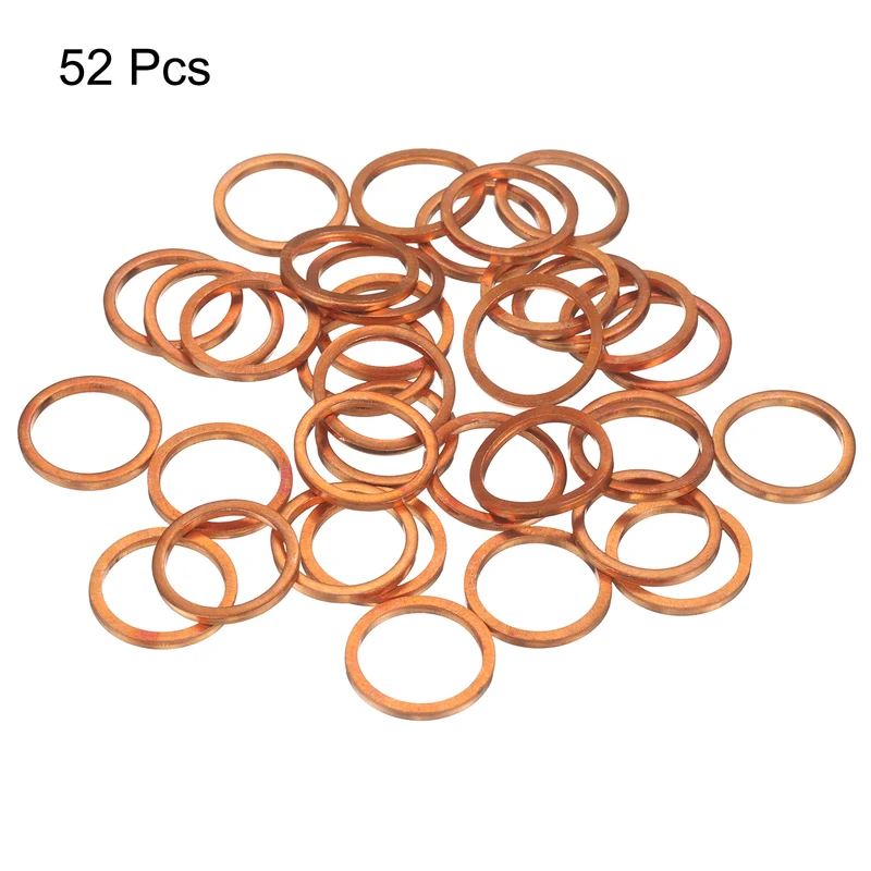 52 Pcs Flat Copper Washers, 16x20x2mm Copper Flat Sealing Crush Ring Washers