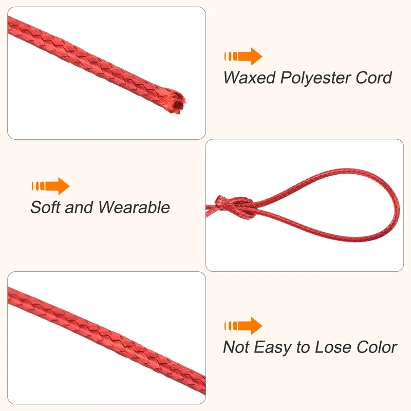 Red 0.8mm Waxed Cord 175 Yard Wax Bead Thread String for Jewelry Make