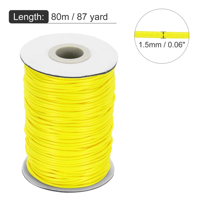 Waxed Cord 1.5mm Waxed Thread 87 Yard Wax String Leather Cord (Yellow)