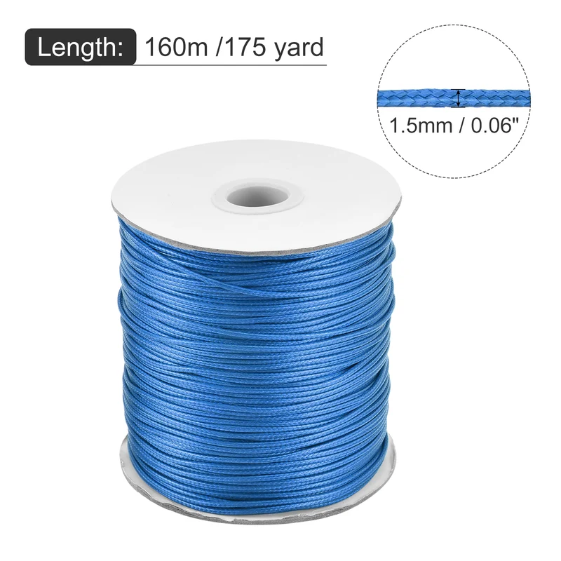 Bright Blue 1.5mm Waxed Cord 175 Yard Wax Bead Thread String for Jewelry Making