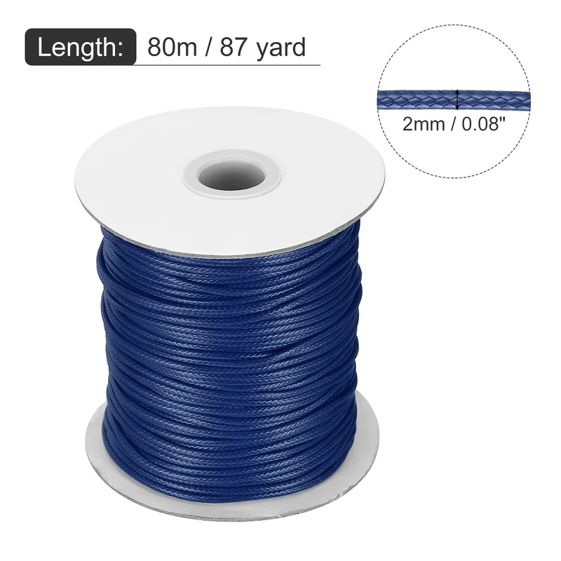 Waxed Cord 2mm Waxed Thread 87 Yard Wax String Leather Cord (Dark Blue)