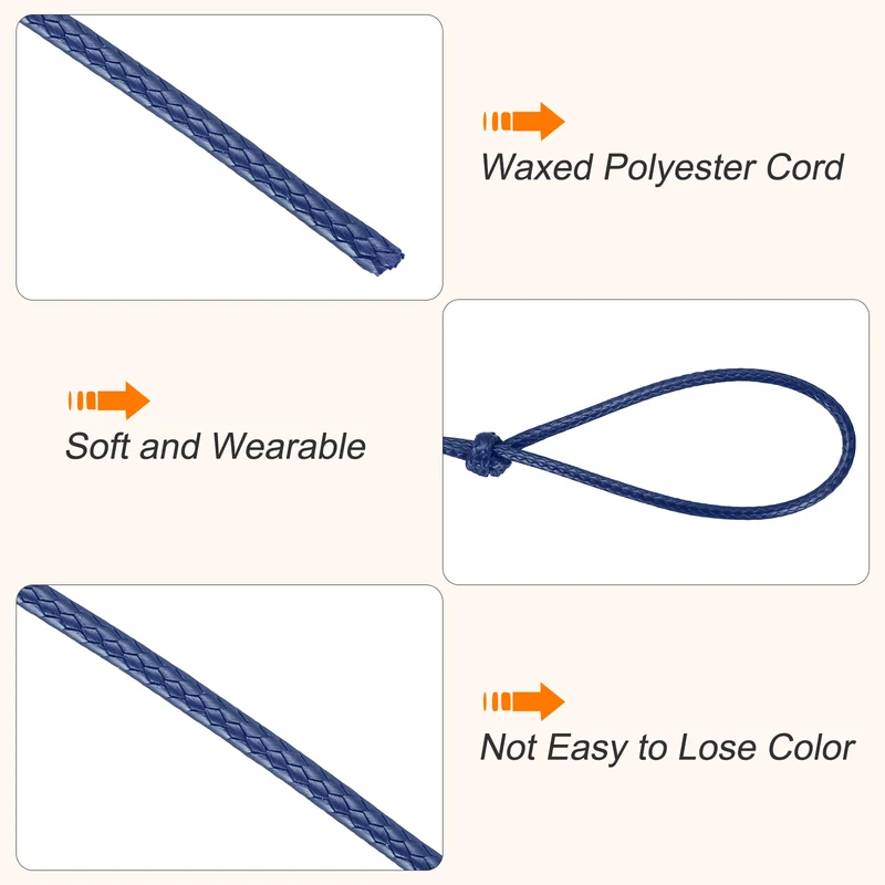 Waxed Cord 2mm Waxed Thread 87 Yard Wax String Leather Cord (Dark Blue)