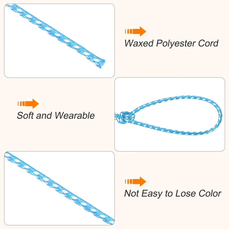 Waxed Cord 2mm Waxed Thread 87 Yard Wax String Leather Cord (Sky Blue/White)