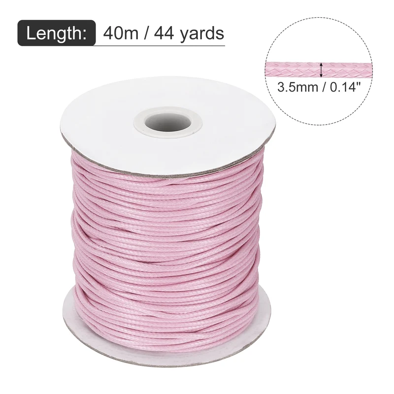 Waxed Cord 3.5mm Waxed Thread 44 Yard Wax String Leather Cord (Light Pink)