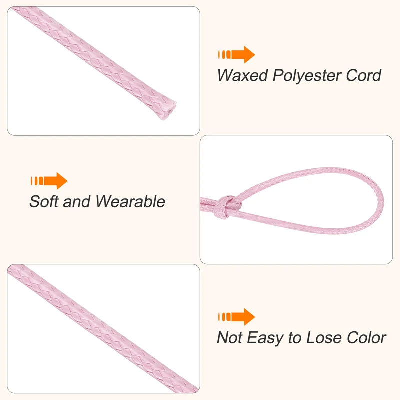 Waxed Cord 3.5mm Waxed Thread 44 Yard Wax String Leather Cord (Light Pink)