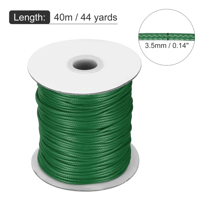 Waxed Cord 3.5mm Waxed Thread 44 Yard Wax String Leather Cord (Dark Green)