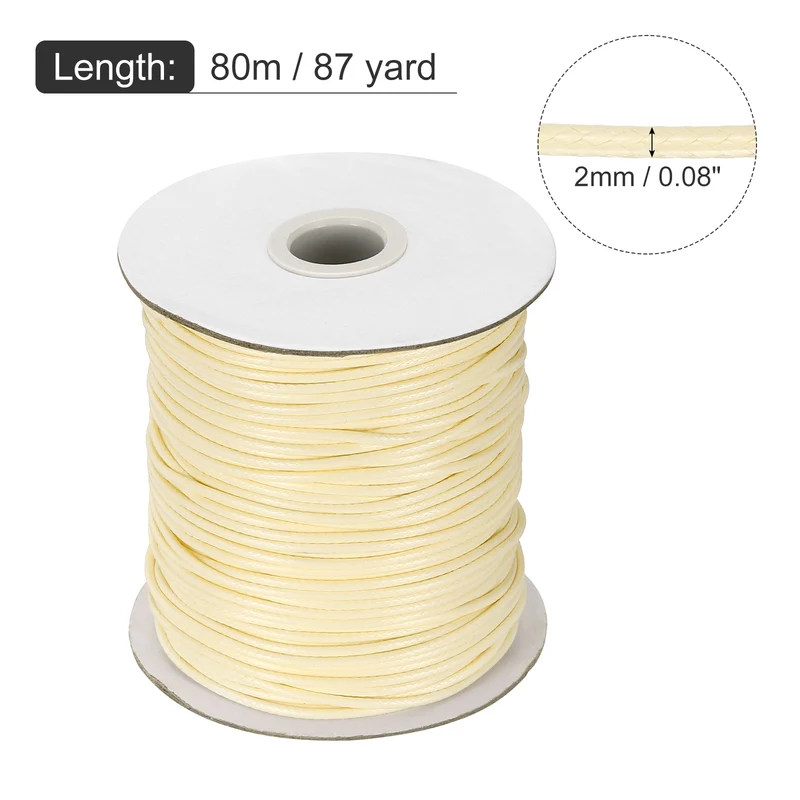 Waxed Cord 2mm Waxed Thread 87 Yard Wax String Leather Cord (Beige)