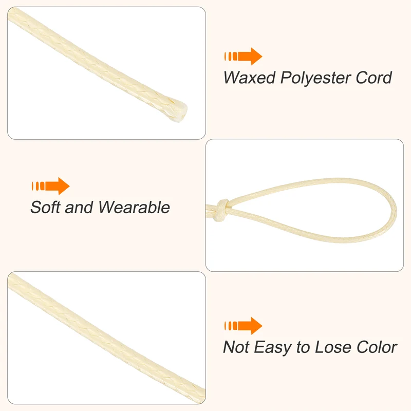 Waxed Cord 2mm Waxed Thread 87 Yard Wax String Leather Cord (Beige)