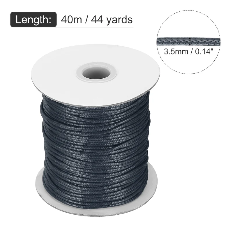 Waxed Cord 3.5mm Waxed Thread 44 Yard Wax String Leather Cord (Dark Grey)