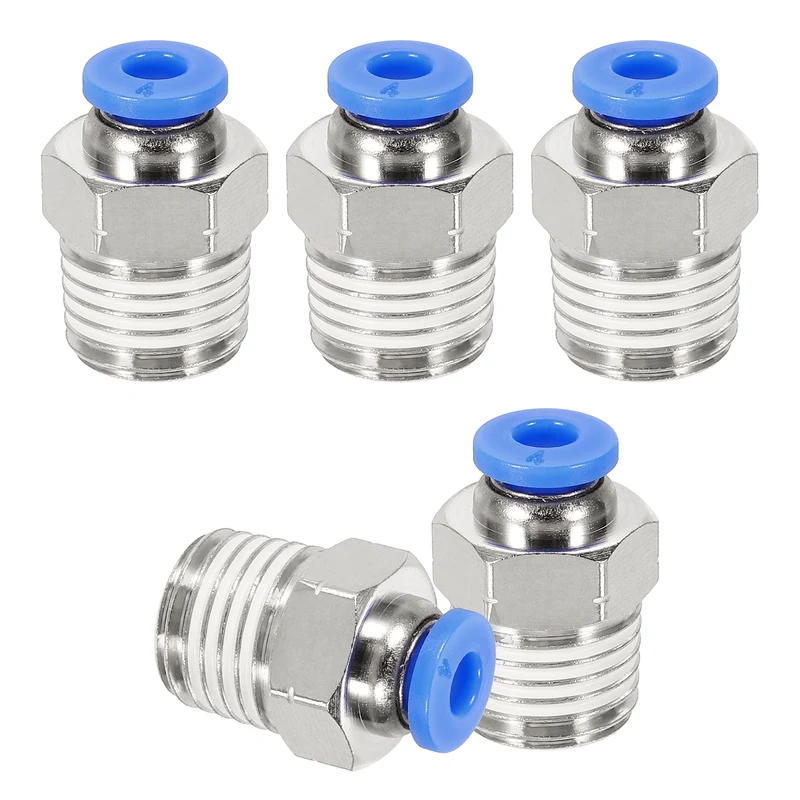 5 Pcs NPT Male 4mm Tube OD x 1/4" NPT Thread Push to Connect Fittings, Blue