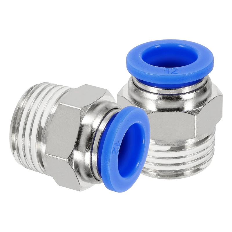 2 Pcs NPT Male 12mm Tube OD x 1/2" NPT Thread Push to Connect Fittings, Blue