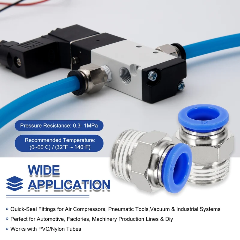 2 Pcs NPT Male 12mm Tube OD x 1/2" NPT Thread Push to Connect Fittings, Blue