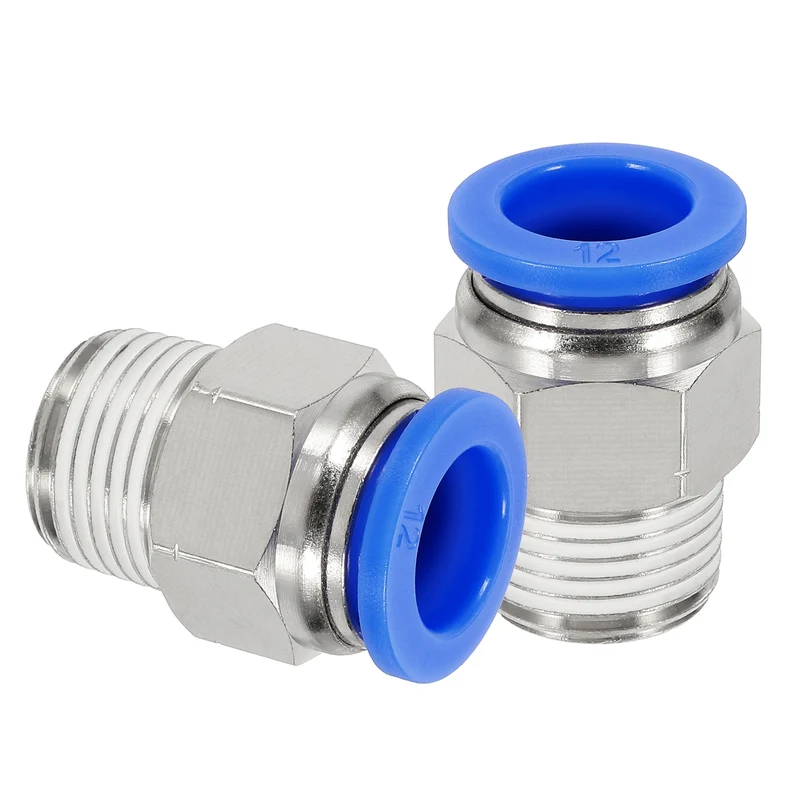 2 Pcs NPT Male 12mm Tube OD x 3/8" NPT Thread Push to Connect Fittings, Blue